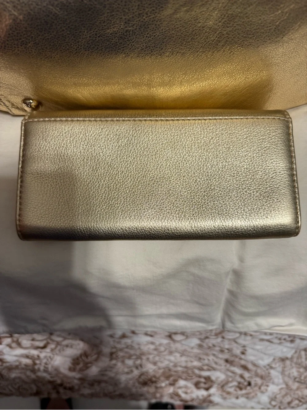 Michael Kors Metallic Gold Leather Shoulder Bag with MK Logo